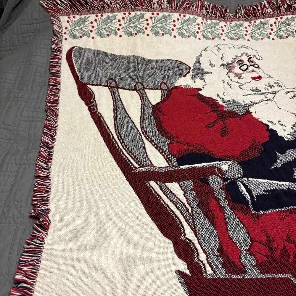 Vintage Santa Rocking Chair Toy Christmas Tapestry Throw Blanket 90s 64